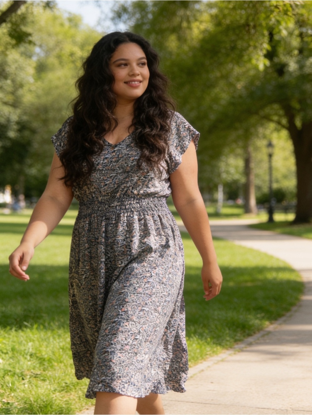 Indigo Rose plus size floral v-neck smocked waist sundress • 1X, like new